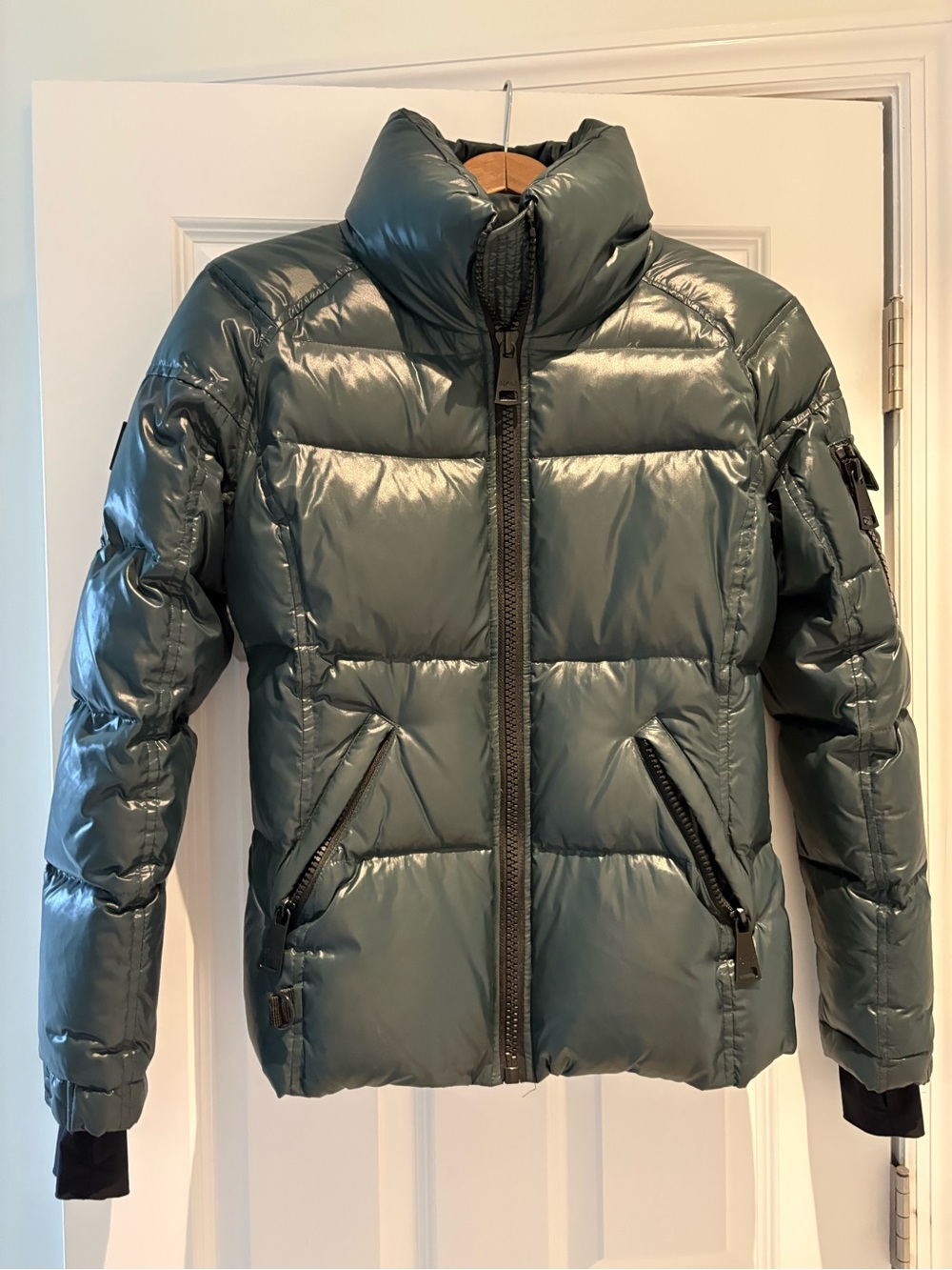 SAM. New York Glossy Down Puffer Jacket Teal Green Medium M